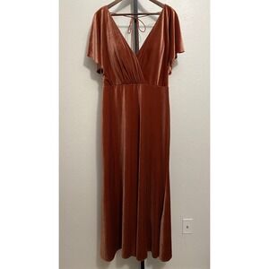 Jenny Yoo Velvet Flutter Sleeve Maxi Dress 16 Wedding Guest Evening Formal Gala